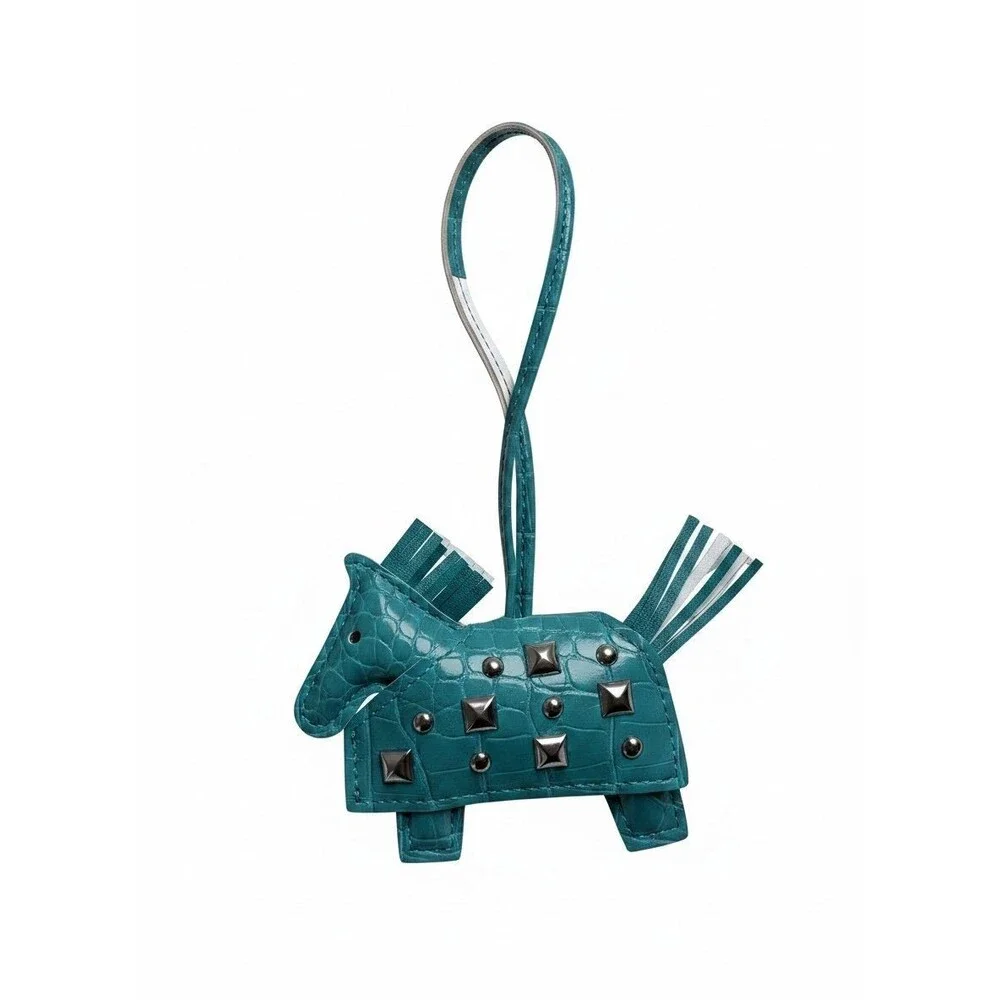 Warhorse bag charm in Green- embossed with silver studs